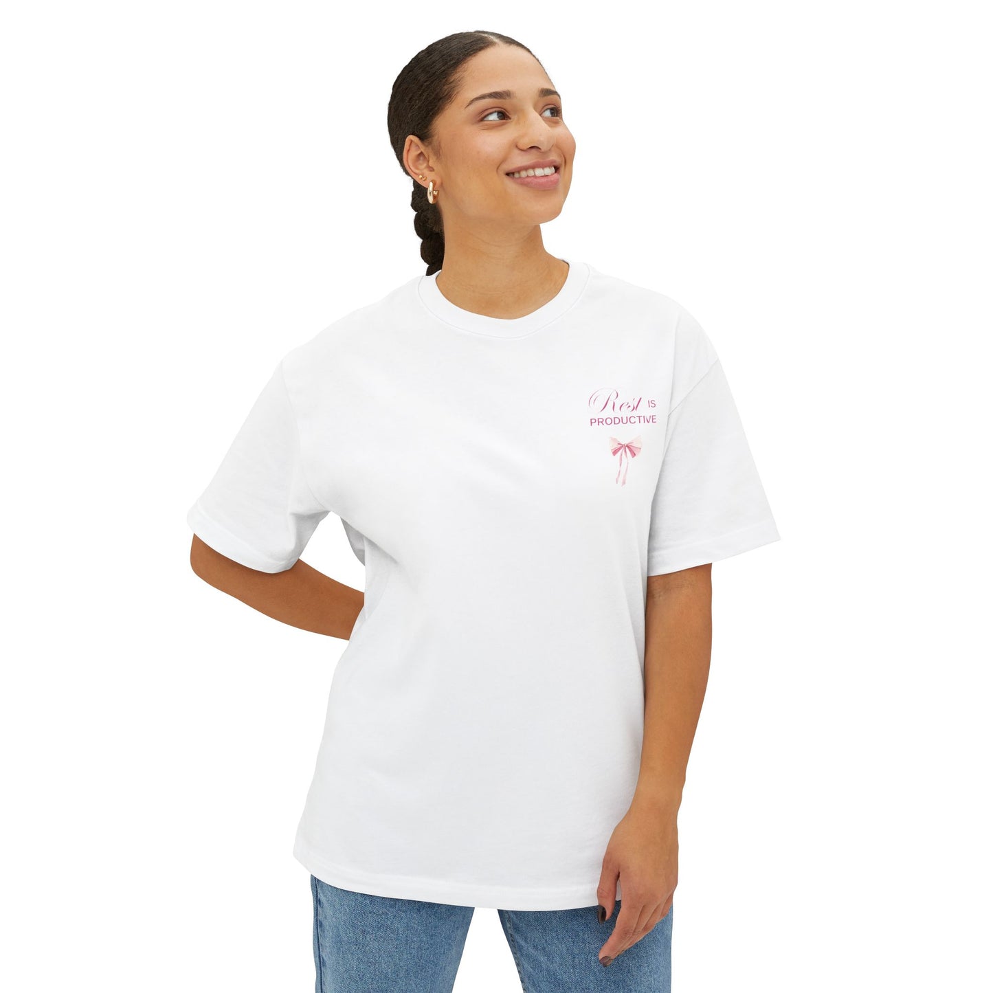 Pink Bow "Rest" Oversized Boxy Tee