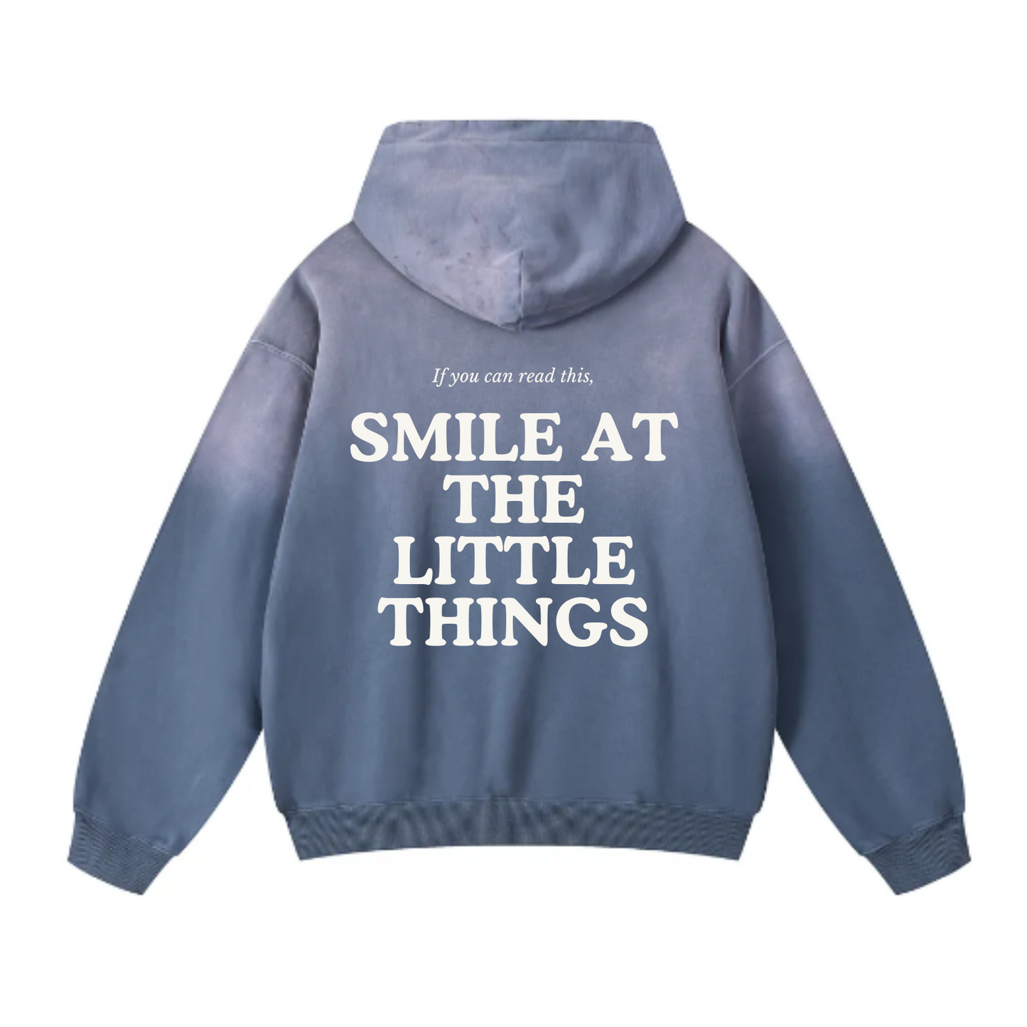 "Smile at the Little Things" Blue Puff Print Hoodie